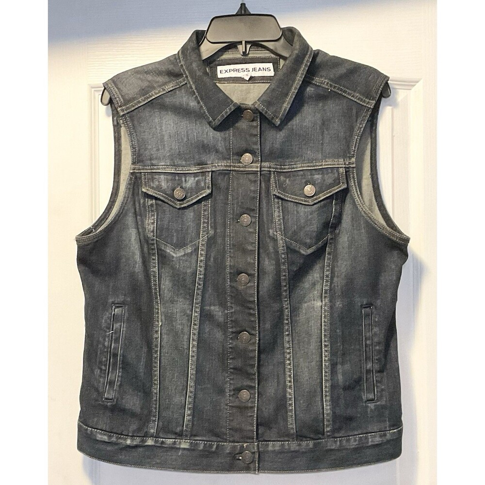 Express Women’s Denim Sleeveless Vest Button-Up with Pockets, Size L